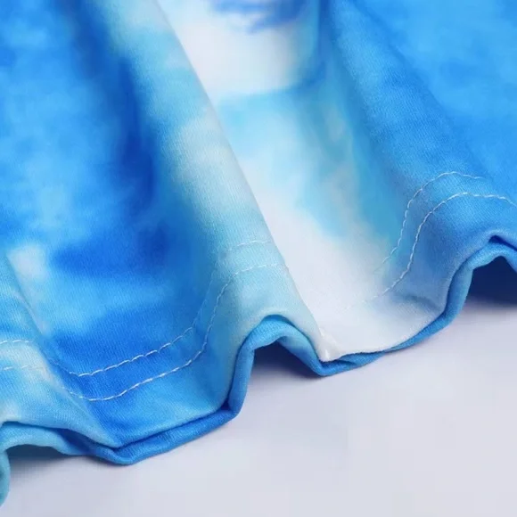 🔴 CLEARANCE 🔖 NWT 🌊 BLUE/WHITE TIE-DYE V-NECK LACE-UP SUMMER TOP Women’s XXL - Picture 8 of 11